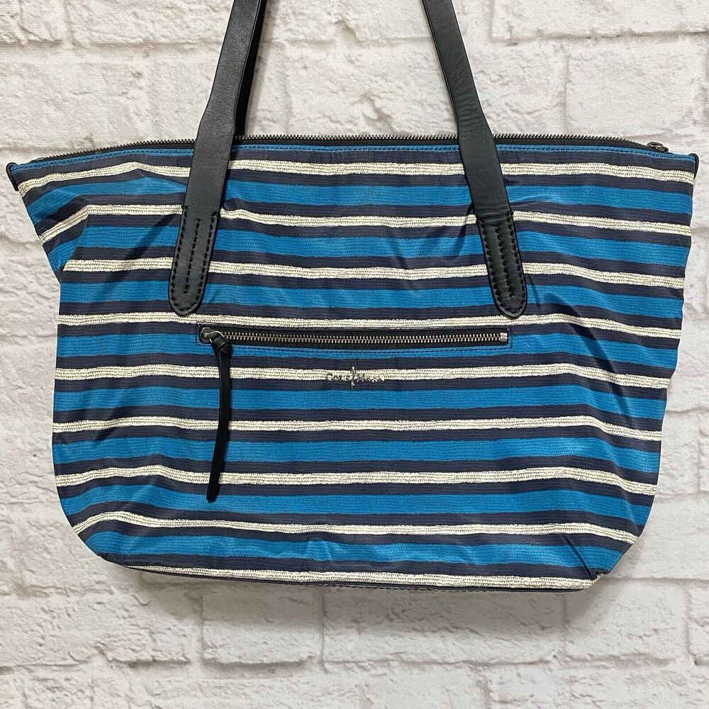 COLE HAAN Large Stripe Zipper Shoulder Tote Travel Bag Handbag 13x13x5